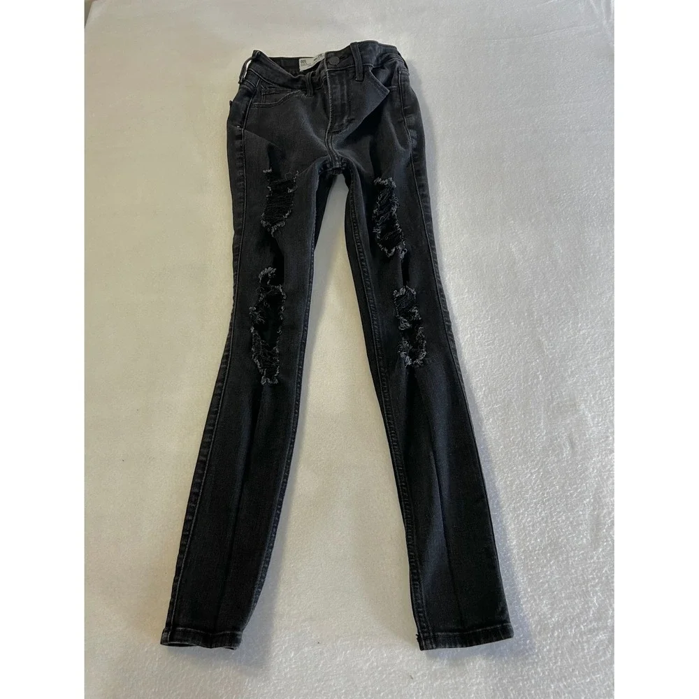 Hollister Womens Curvy High Rise Super Skinny Jeans Black‎ Distressed Size 00S